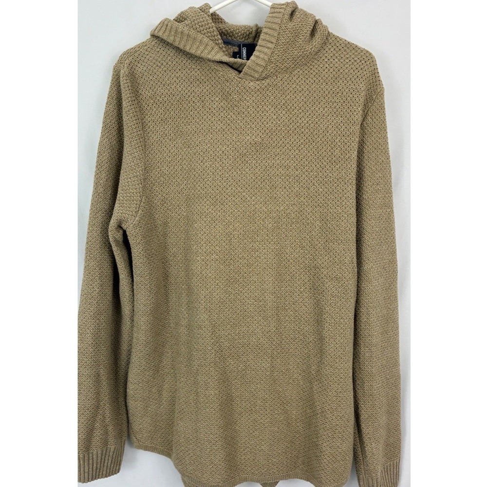 Commerce Textured Hoodie Mens L Beige Excellent Camel Heather Waffle Knit Preppy